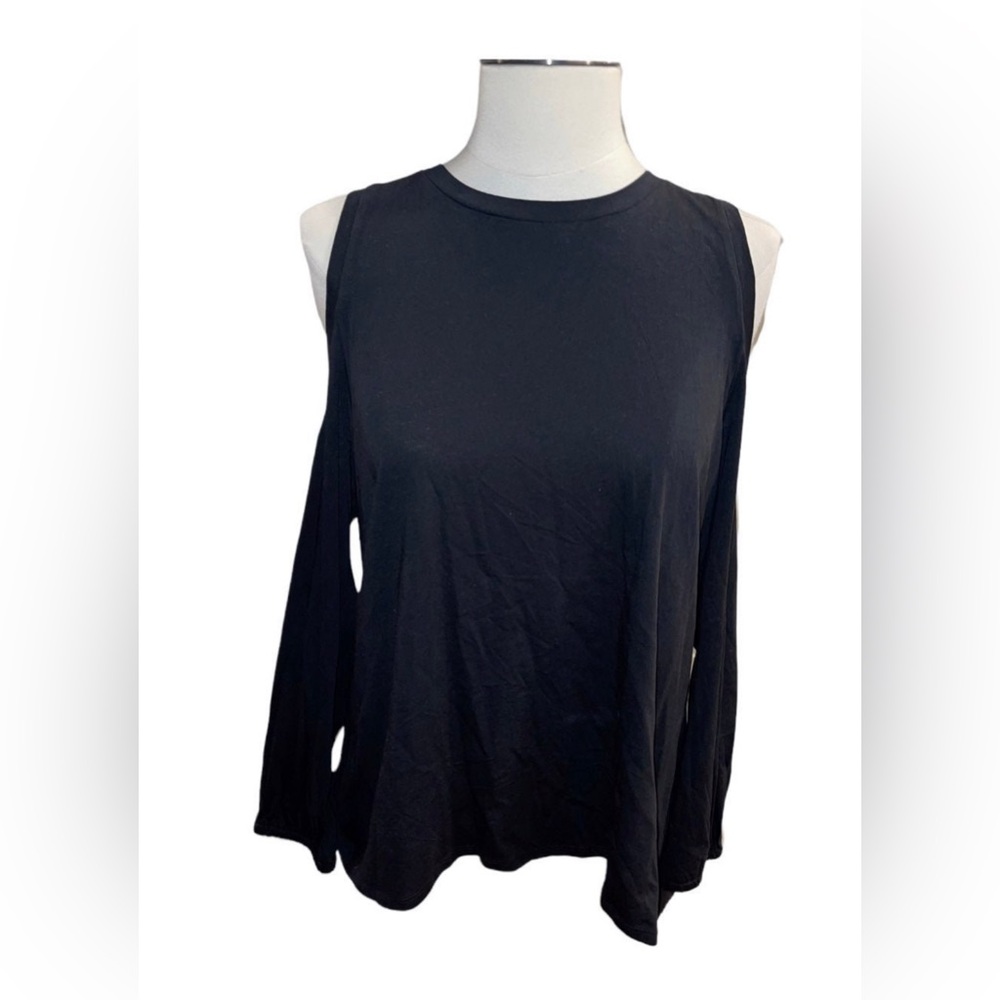 Loft Petite Black Cold Shoulder Blouse